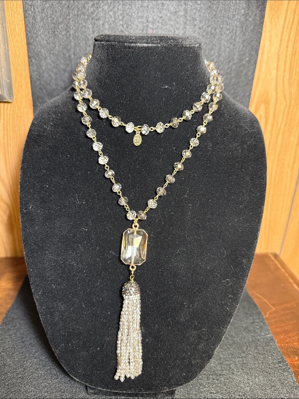 Crystal Tassel Layered Necklace - Gold Tone